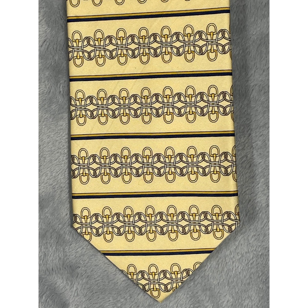 Paolo Designed by Paolo Gucci Mens Silk Tie Yellow Horsebit Chain Link Italy